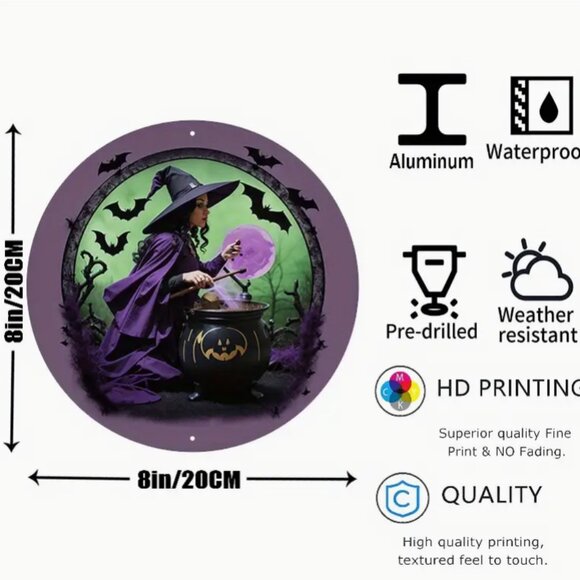 1pc 8"x8" Aluminum Sign, Halloween Witch, Indoor Outdoor Aluminum Sign - Picture 2 of 2